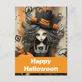 Postal bruja de Halloween con calabazas