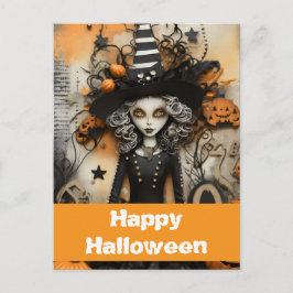Postal Bruja de Halloween con calabazas