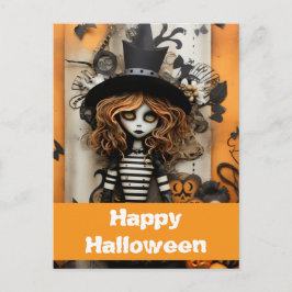 Postal Bruja de Halloween con calabazas
