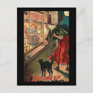 Postal Bruja de Halloween con gato