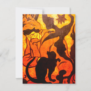 Postal Bruja de Halloween con gato negro