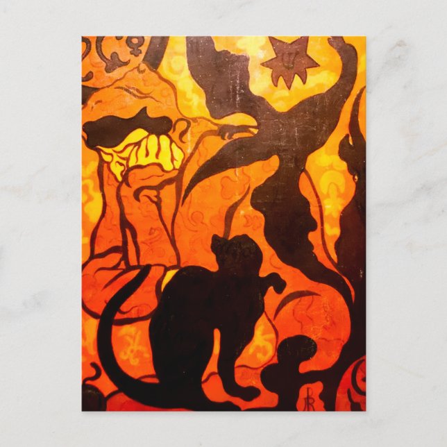 Postal Bruja de Halloween con gato negro (Anverso)