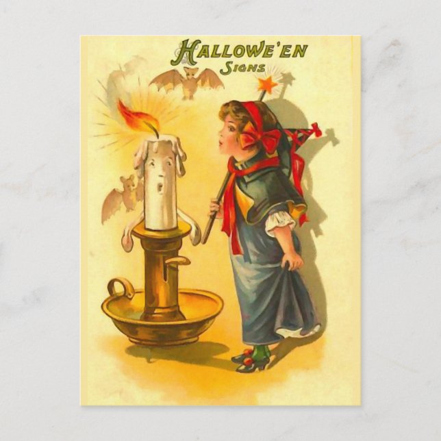 Postal Bruja de Halloween con velas (Anverso)