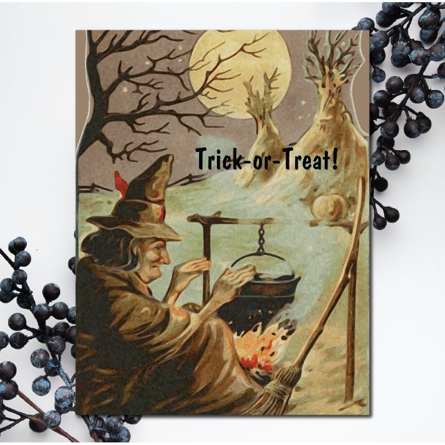 Postal Bruja de Halloween de época en Cauldron (Subido por el creador)