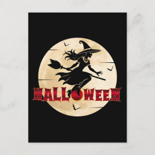 Postal Bruja de Halloween en Escoba