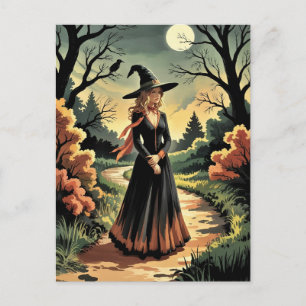 Postal Bruja de Halloween espeluznante y trendy bosque cr
