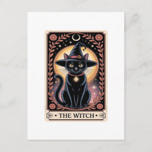 Postal Bruja de Halloween Estética Amantes de Gatos Gótic