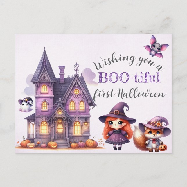 Postal Bruja de Halloween Hechicería Brujos Castillo (Anverso)