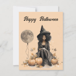 Postal Bruja de Halloween y globo lunar completo