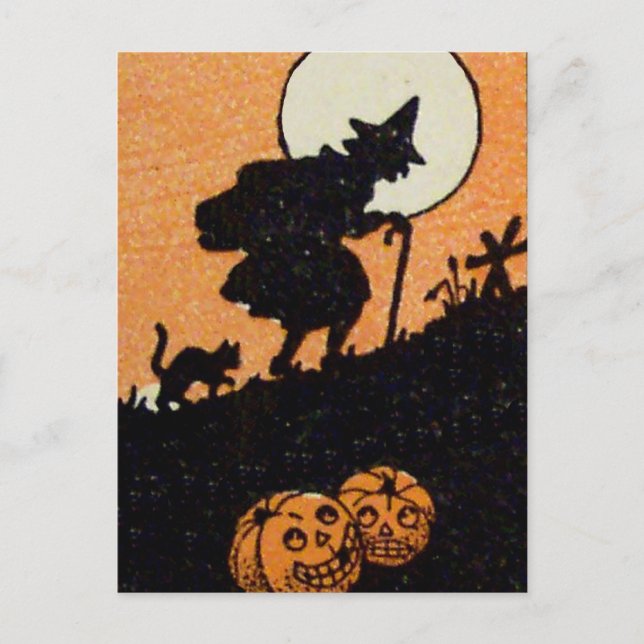 Postal Bruja de la hora de la bruja gato negro Jack O Lan (Anverso)