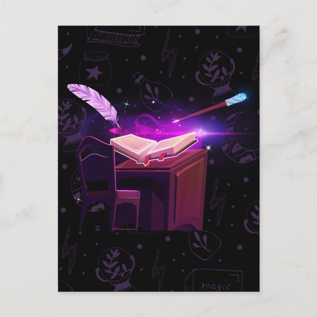 Postal bruja de libro mágico (Anverso)