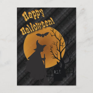 Postal Bruja de Silueta Feliz Halloween