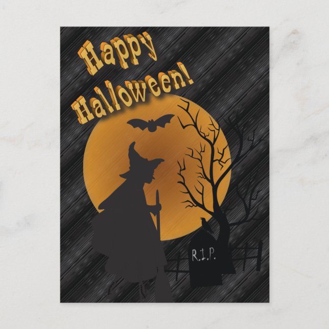 Postal Bruja de Silueta Feliz Halloween (Anverso)