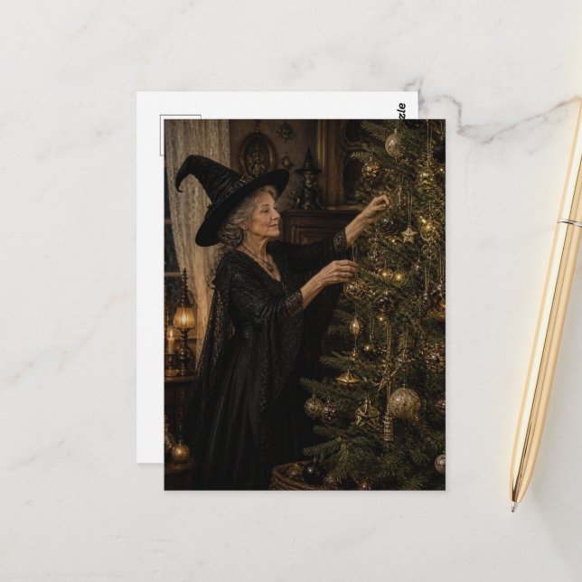 Postal Bruja Decora Su Árbol De Yule (Anverso/Reverso In Situ)
