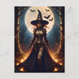 Postal Bruja del bosque steampunk de Halloween