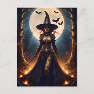 Postal Bruja del bosque steampunk de Halloween