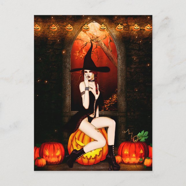 Postal Bruja del trono de calabaza (Anverso)