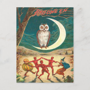 Postal Bruja Demonio Criatura Media Luna Lechuza