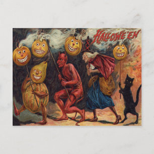 Postal Bruja Diablo Gato Negro Jack O' Lantern