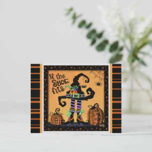 Postal Bruja Divertida Zapato Ajusta Cita Halloween
