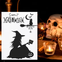 Bruja elegante Tarot Gato Luna y Estrellas Hallowe