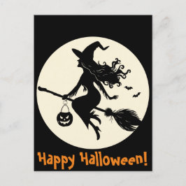 Postal Bruja en Halloween con bastón