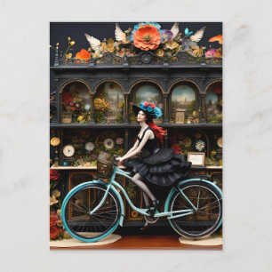 Postal Bruja en una bicicleta