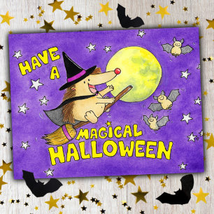 Postal Bruja Erizo Lindo Halloween Mágico
