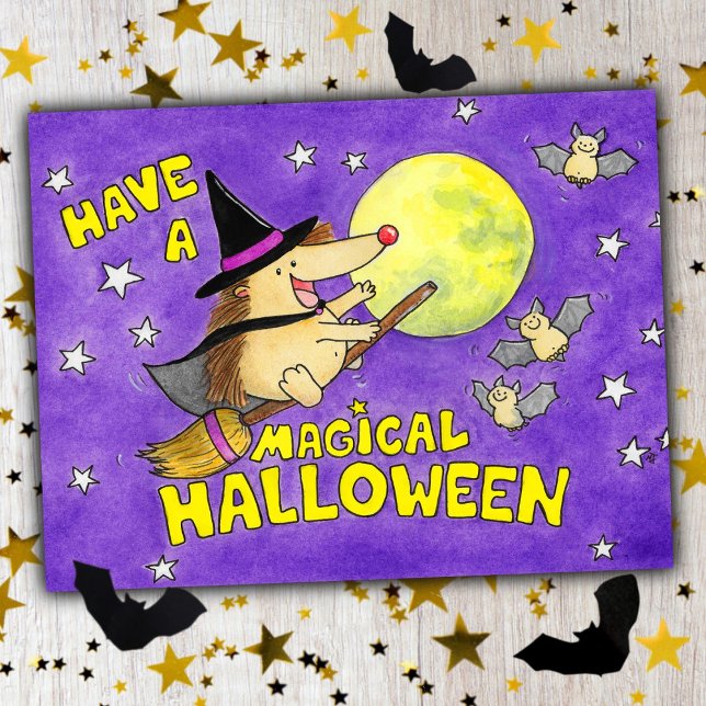 Postal Bruja Erizo Lindo Halloween Mágico (Subido por el creador)