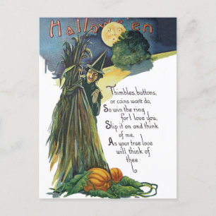 Postal Bruja escondida con poema de Halloween