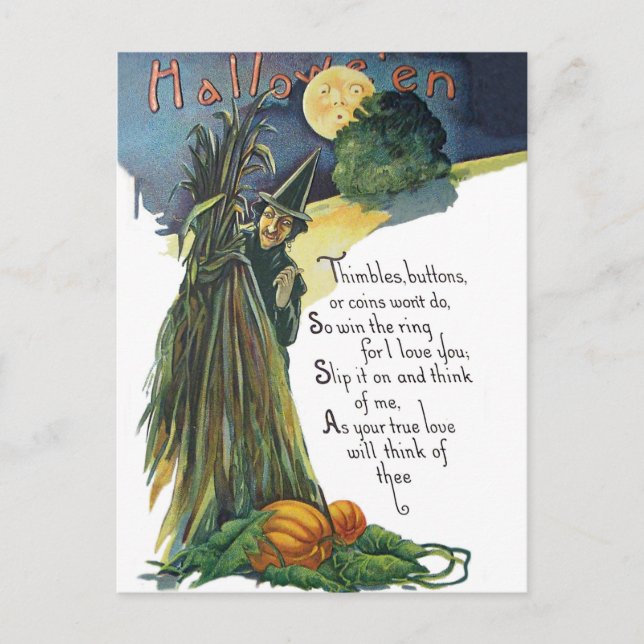 Postal Bruja escondida con poema de Halloween (Anverso)