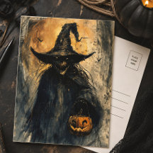 Bruja espeluznante y Jack O' Lantern vintage de Ha