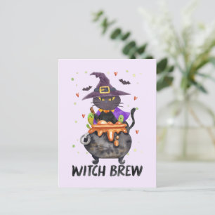 Postal Bruja - Gato de bruja de Halloween en un caldero