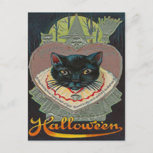 Postal Bruja Gato Negro Hora de Brujería Luna Llena