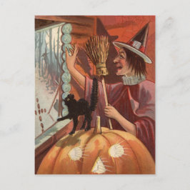 Postal Bruja Gato Negro Jack O Lantern Calabaza