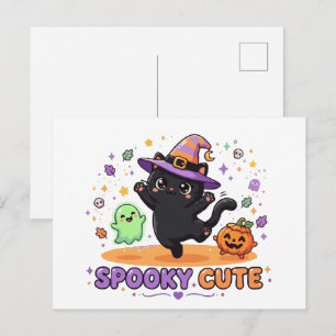 Postal Bruja Gato Negro Lindo Halloween