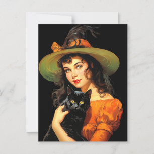 Postal Bruja glamorosa   Vintage Halloween Pin-up Art