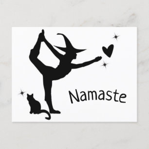 Postal Bruja Halloween Namaste Yoga Heart Cat Moderno
