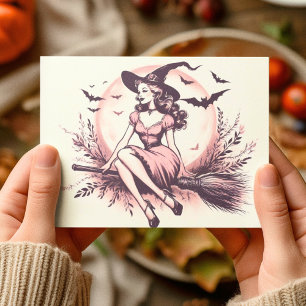 Postal Bruja Hermosa Vintage en Escoba