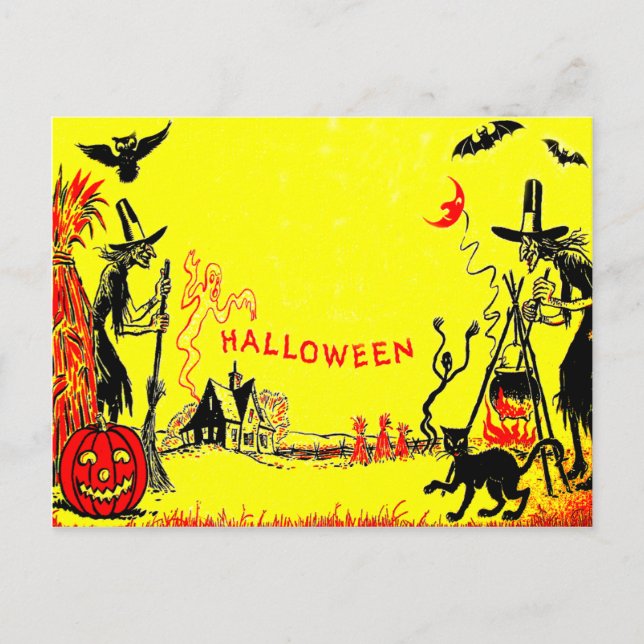 Postal Bruja Jack O' Lantern Búho Fantasma Casa Embrujada (Anverso)