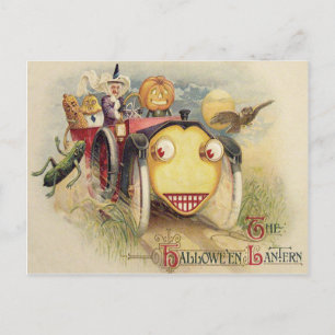 Postal Bruja Jack O Linterna Búho Luna Llena