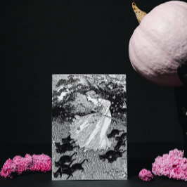 Postal Bruja joven y gatos negros