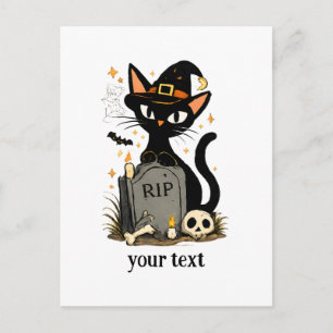 Postal Bruja Linda Gato Negro Cementerio Halloween