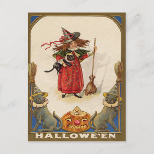 Postal Bruja Linda Gato Negro Jack O' Lantern