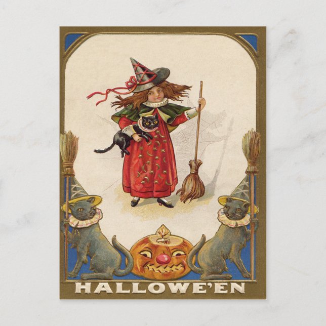Postal Bruja Linda Gato Negro Jack O' Lantern (Anverso)