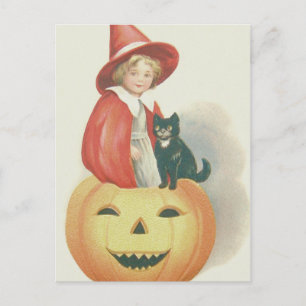 Postal Bruja Linda Gato Negro Jack O Linterna