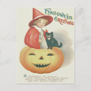 Postal Bruja Linda Gato Negro Jack O Linterna