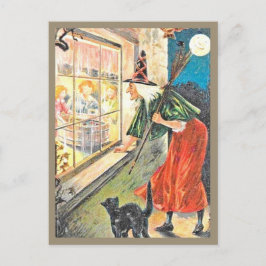 Postal Bruja mirando por la ventana - Halloween vintage