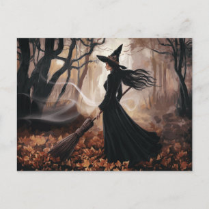 Postal Bruja moderna de Halloween en el bosque