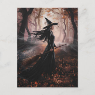 Postal Bruja moderna de Halloween en el bosque
